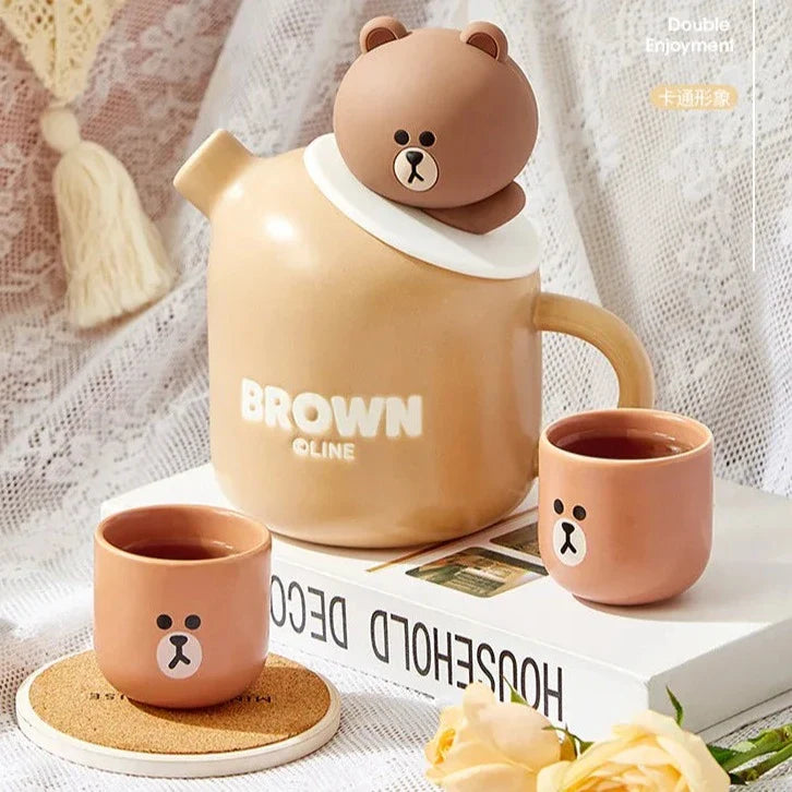 Keramische Teddybär-Teekanne & Tassen