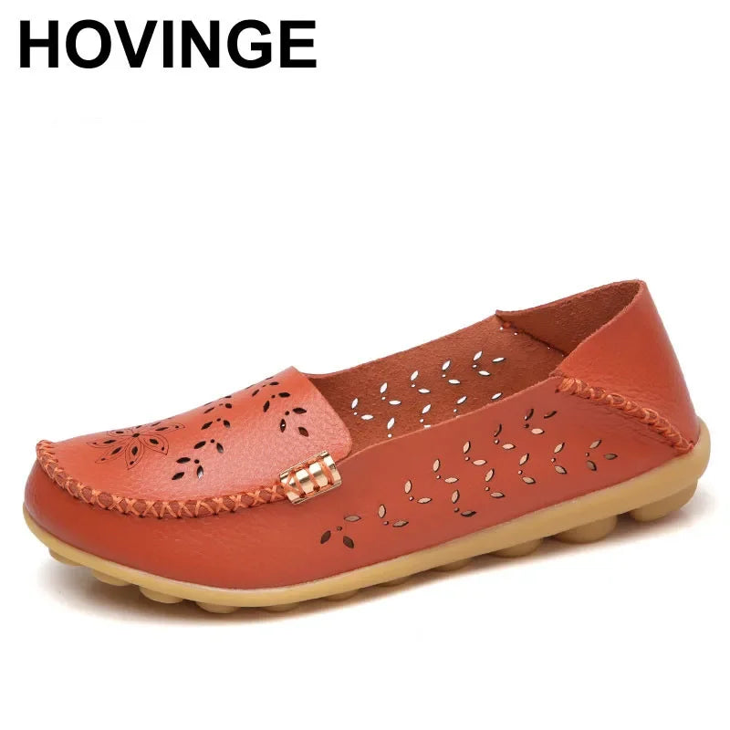 Faltbare Ballerina-Einlegesohlen Echter Leder Loafers Frauen Mokassins Sommer Blumen Rundzehen Rutschige Casual Schuhe