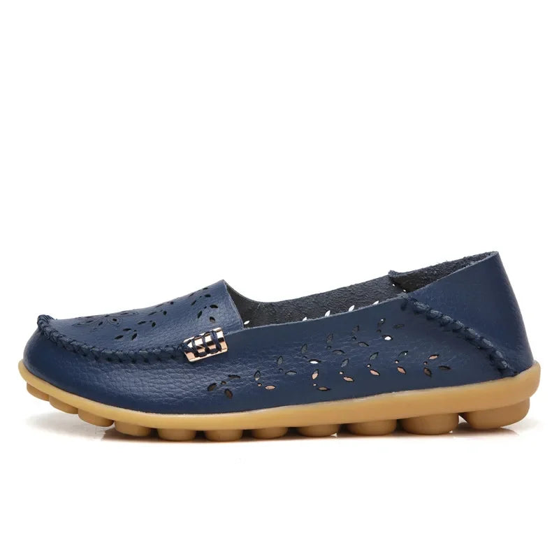 Faltbare Ballerina-Einlegesohlen Echter Leder Loafers Frauen Mokassins Sommer Blumen Rundzehen Rutschige Casual Schuhe