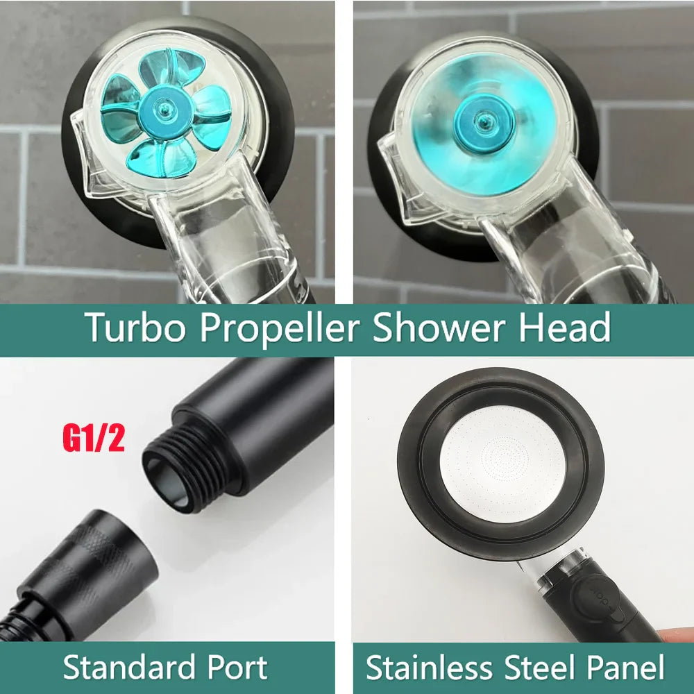 Hochdruck-Turbopropeller-Duschkopf mit Temperaturanzeige und wassersparendem Stoppknopf - Handheld-Badezimmer-Duschkopf