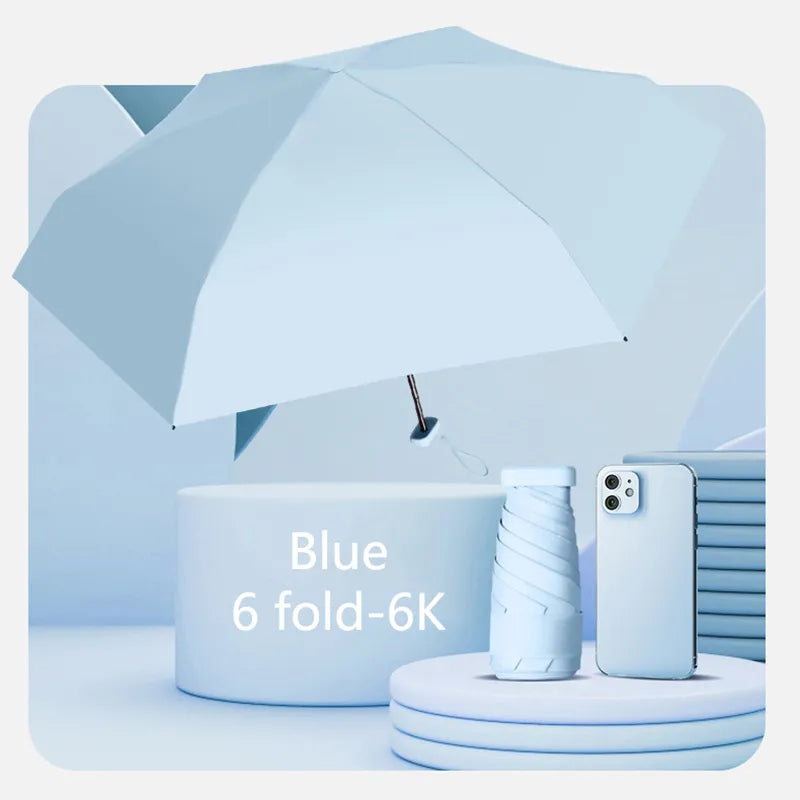 Kompakte 6-Falt Mini Sonnenschirm: Tragbare UV-blockierende Regen- & Sonnenschirm für Reisen
