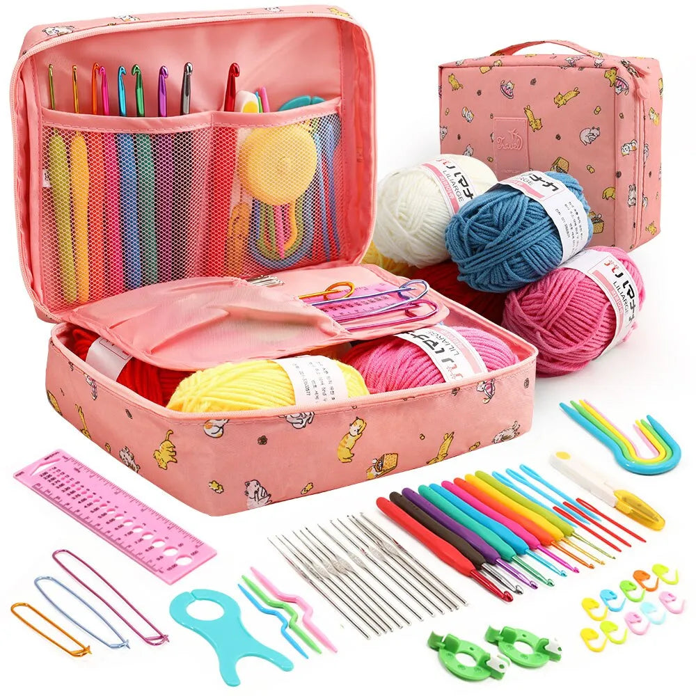 53-teiliges Novizen-Häkelset für Anfänger mit Mehrfarbenaufbewahrung - Tragbares DIY-Handstrickwerkzeugset