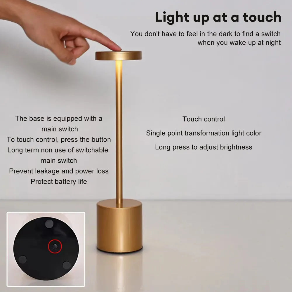 Einfache Tischlampe USB wiederaufladbare kabellose Tischlampe Restaurant Bar Retro Nachtlampe tragbare wiederaufladbare Touch-Tischlampe