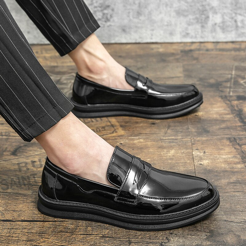 Herren Mokassins Weiße Anzug Büros Hochzeitschuhe Schwarze Penny Loafers Freizeit