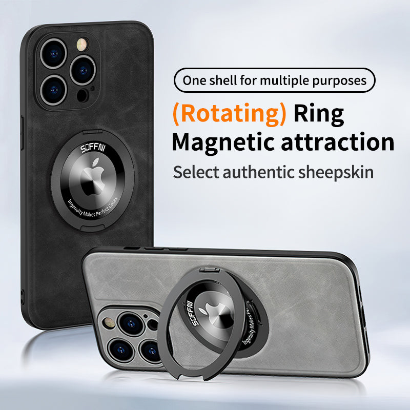 Magsafe-Halter aus Schaffellleder mit drehbarer Halterung für das iPhone