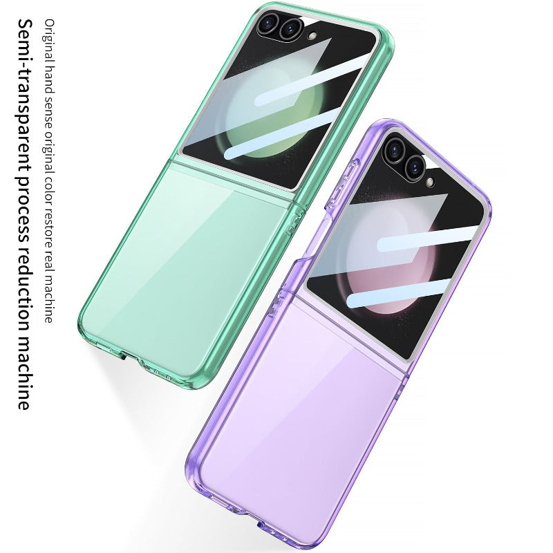 Großes Fenster, faltbares, schlankes, transparentes Telefongehäuse mit gehärteter Glasfolie für Samsung Galaxy Z Flip 5