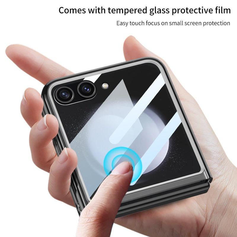 Großes Fenster, faltbares, schlankes, transparentes Telefongehäuse mit gehärteter Glasfolie für Samsung Galaxy Z Flip 5