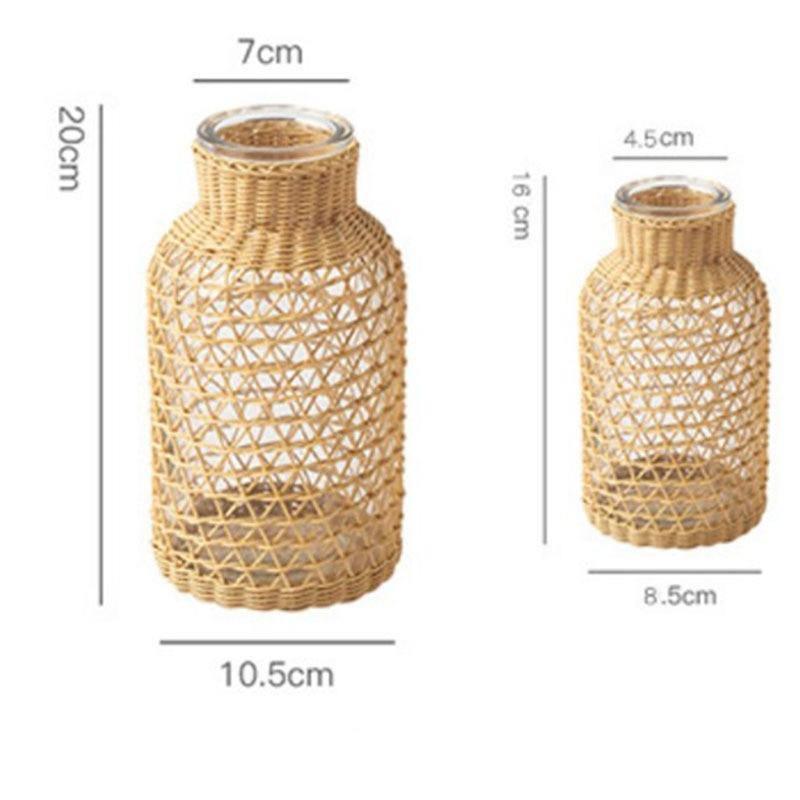 Sandsberg Design Vase mit Strohelementen | Handgefertigt | Deko für Wohnzimmer & Esszimmer | In 2 Größen erhältlich