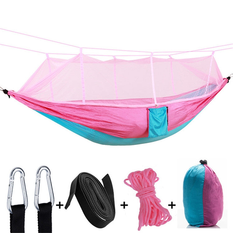 Sandsberg | Outdoor Mückennetz Hängematte Camping Ultraleicht Nylon Doppel Camping Luftzelt, Größe: 260 x 140 CM (Pink Himmelblau)
