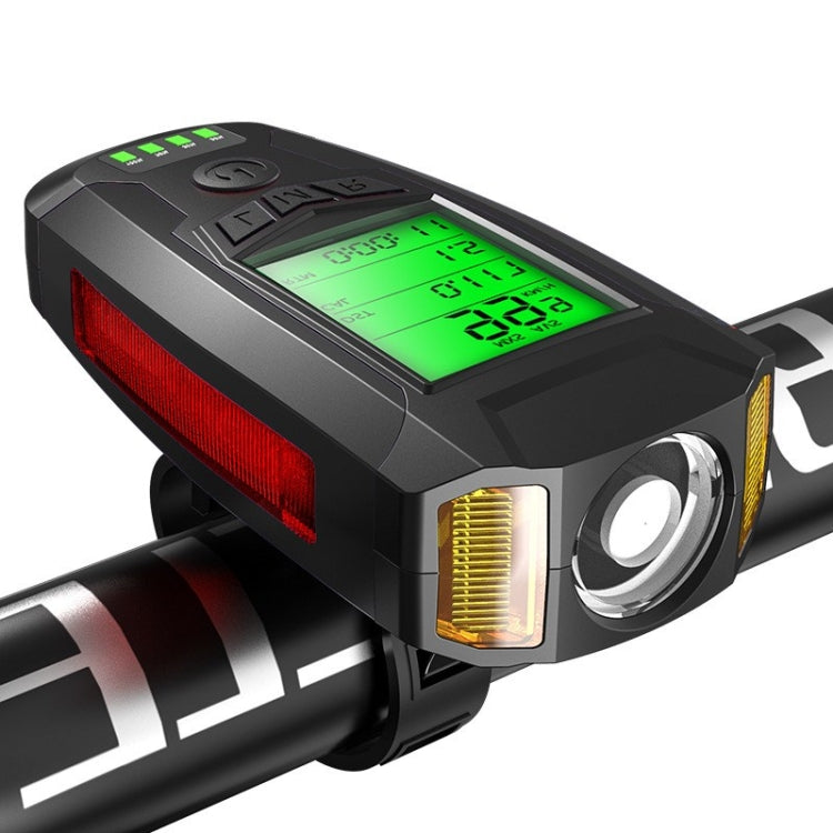 Sandsberg | Frontlicht (mit Nebelscheinwerfer) & Hupe & Geschwindigkeitsmesser Multifunktionales Fahrrad Mountainbike Scheinwerfer (Code Watch (Schwarz))