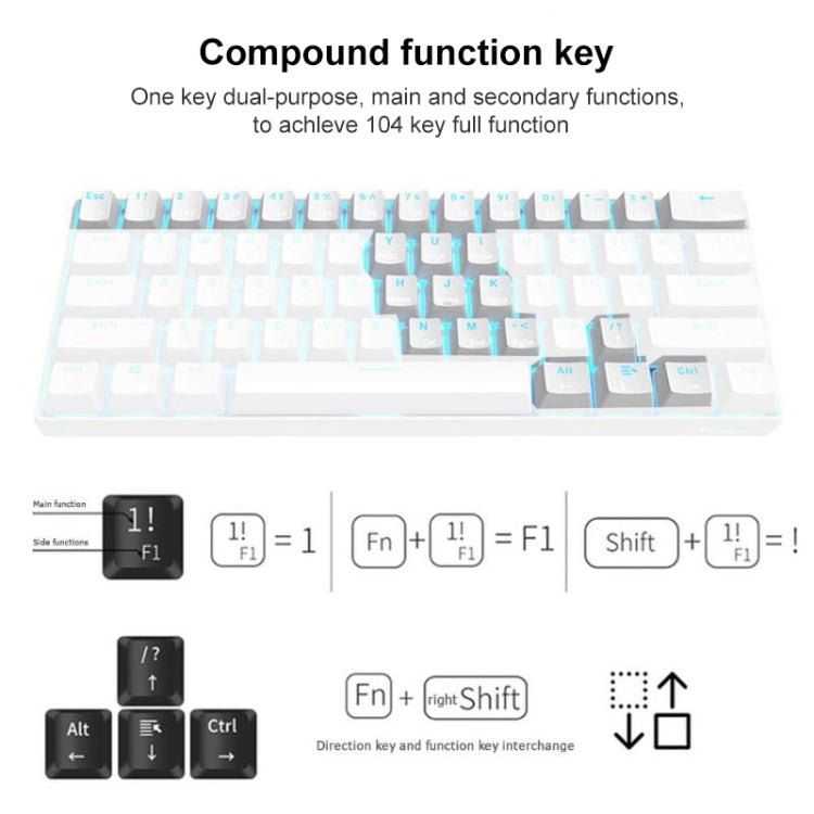 Sandsberg | RK61 61 Tasten Bluetooth / 2.4G Wireless / USB Kabelgebunden Drei Modi Tablet Mobile Gaming Mechanische Tastatur, Kabellänge: 1,5 m, Stil: Grüner Schaft (Weiß)