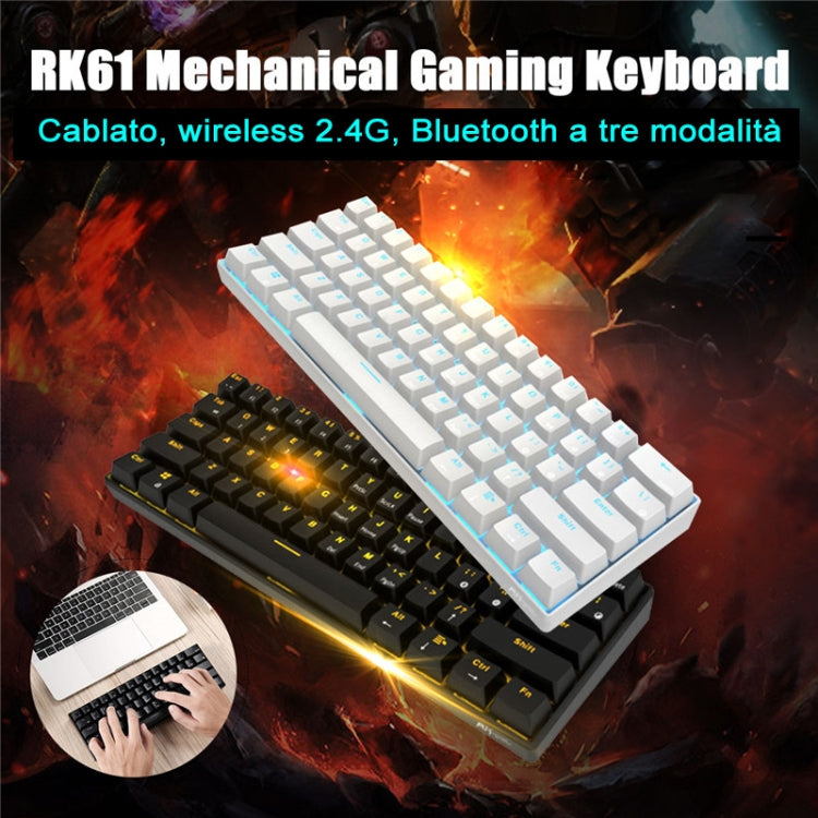 Sandsberg | RK61 61 Tasten Bluetooth / 2.4G Wireless / USB Kabelgebunden Drei Modi Tablet Mobile Gaming Mechanische Tastatur, Kabellänge: 1,5 m, Stil: Grüner Schaft (Weiß)