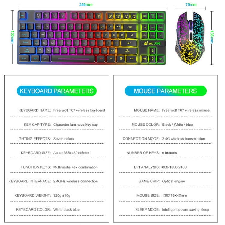 Sandsberg | ZIYOU LANG T87 Gaming Leuchtendes Kabelloses Tastatur- und Maus-Set (Blau)
