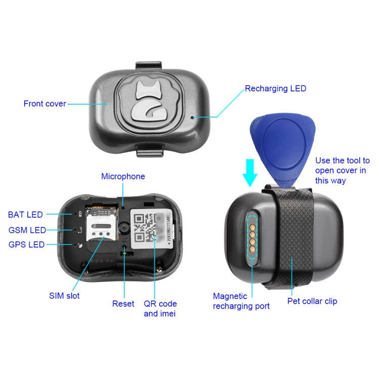 Sandsberg | G16 Haustier GPS Tracker IP67 Wasserdicht Smart Halsband Anti-Verlust Tracking für Hund Katze