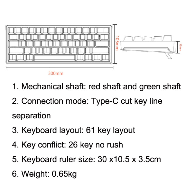 Sandsberg | LEAVEN K620 61 Tasten Hot Plug-in Leuchtende Gaming Kabelgebundene Mechanische Tastatur, Kabellänge: 1,8 m, Farbe: Weiß Grün Schaft