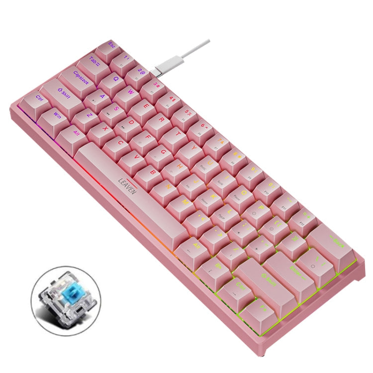 Sandsberg | LEAVEN K620 61 Tasten Hot Plug-in Leuchtende Gaming Kabelgebundene Mechanische Tastatur, Kabellänge: 1,8 m, Farbe: Pink Grüner Schaft