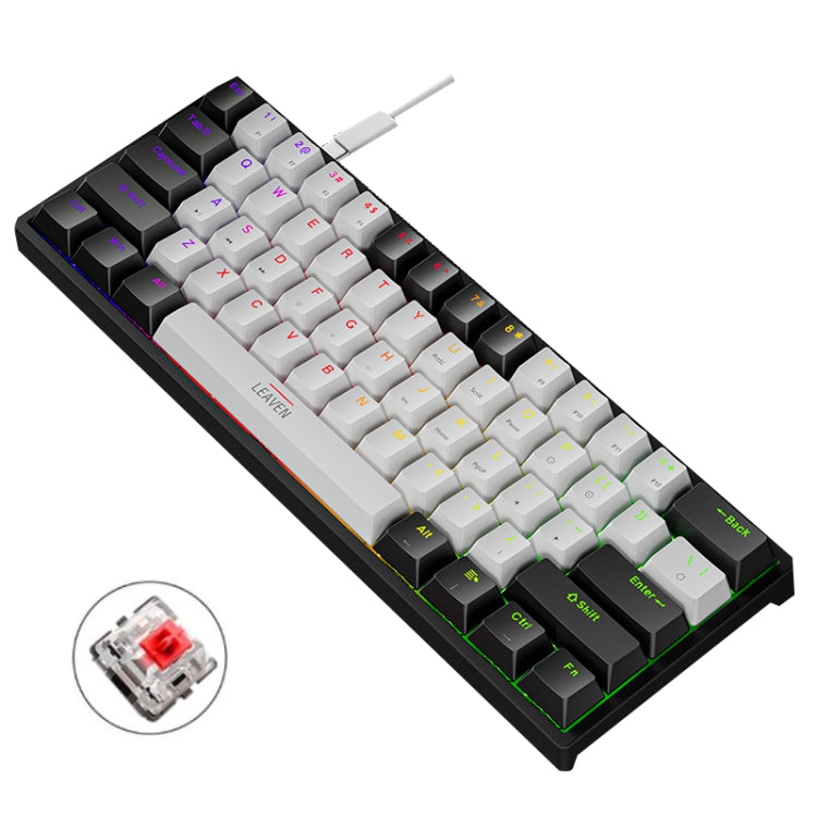 Sandsberg | LEAVEN K620 61 Tasten Hot Plug-in Leuchtende Gaming Kabelgebundene Mechanische Tastatur, Kabellänge: 1,8 m, Farbe: Schwarz Weiß Rot Schaft