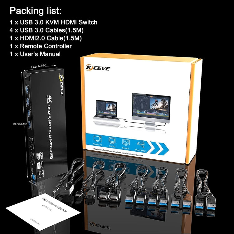 Sandsberg | KVM401A 4 Ports USB 3.0 Shared Device HDMI KVM Switch HUB Shared Converter (Schwarz)