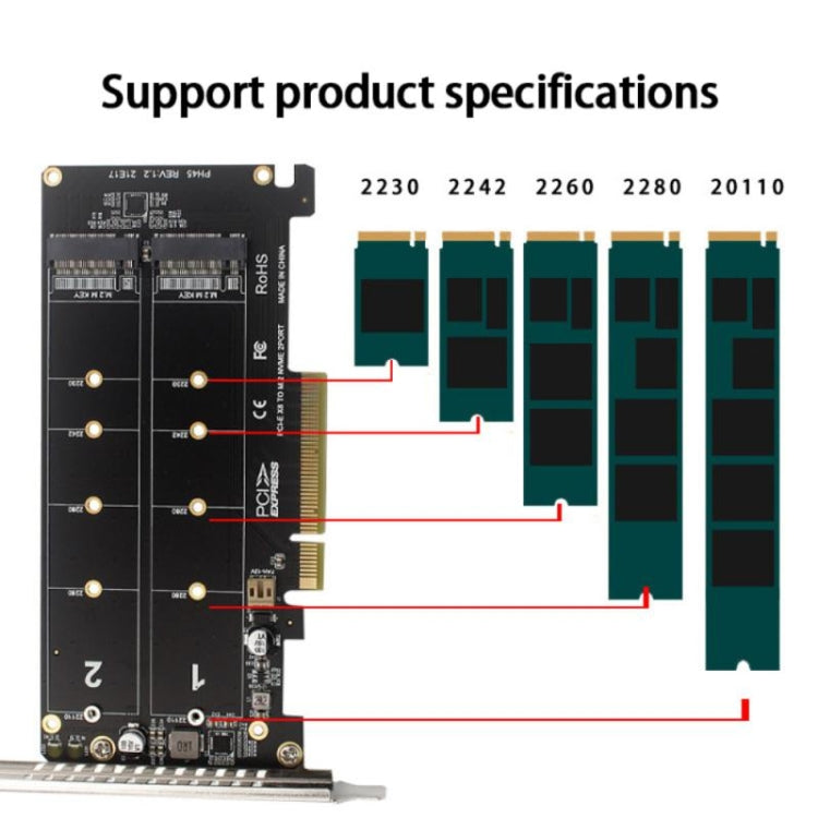 Sandsberg | PCI-E X8 Double Disk Transfer Card NVME M.2 MKEY SSD RAID Array Expansion Adapter(PH45)