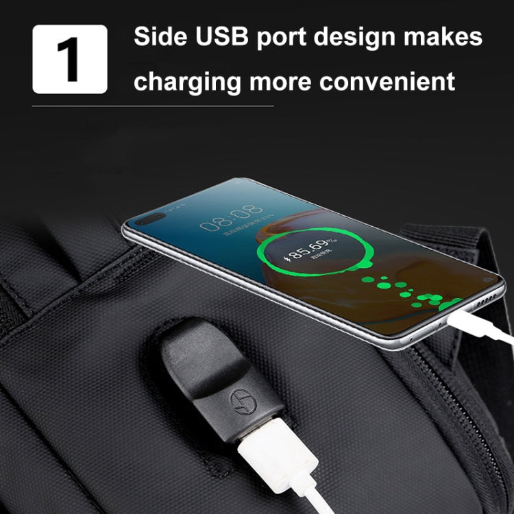 Sandsberg | Erweiterbarer wasserdichter Laptop-Rucksack für das Geschäft mit USB-Anschluss (Schwarz)
