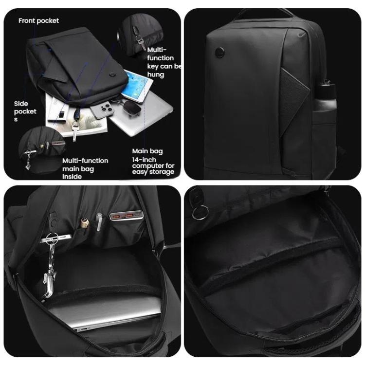 WEPOEWR Herren 14-Zoll Laptop Rucksack Wasserdicht Große Kapazität Business Pendler Rucksack (Schwarz)
