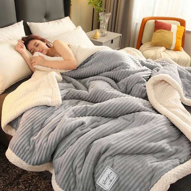 Gemütliche Winterdecke aus dicken Fleece - Luxuriöse Bettdecke für zu Hause und auf der Couch