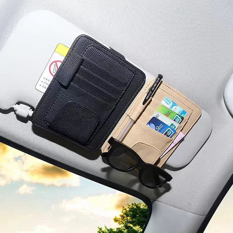 Leder Auto Sonnenblenden Organizer - Mehrfach-Taschenhalter für Sonnenbrillen, Karten, Rechnungen, Geldbörse, Stift