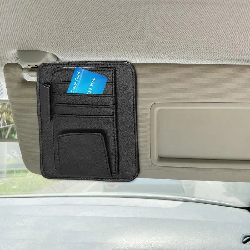 Leder Auto Sonnenblenden Organizer - Mehrfach-Taschenhalter für Sonnenbrillen, Karten, Rechnungen, Geldbörse, Stift