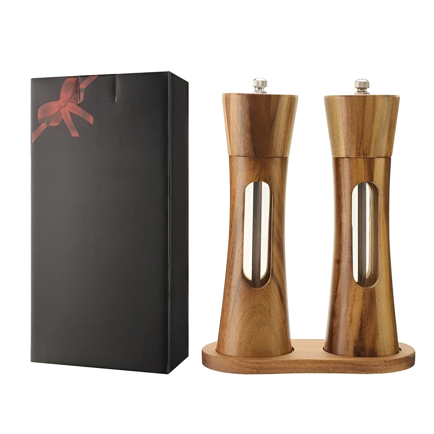 Sandsberg | SpiceCraft Manuelles Salz- und Pfeffermühlen-Set – Holzdessin mit acrylfenster einstellbare mahlgrade