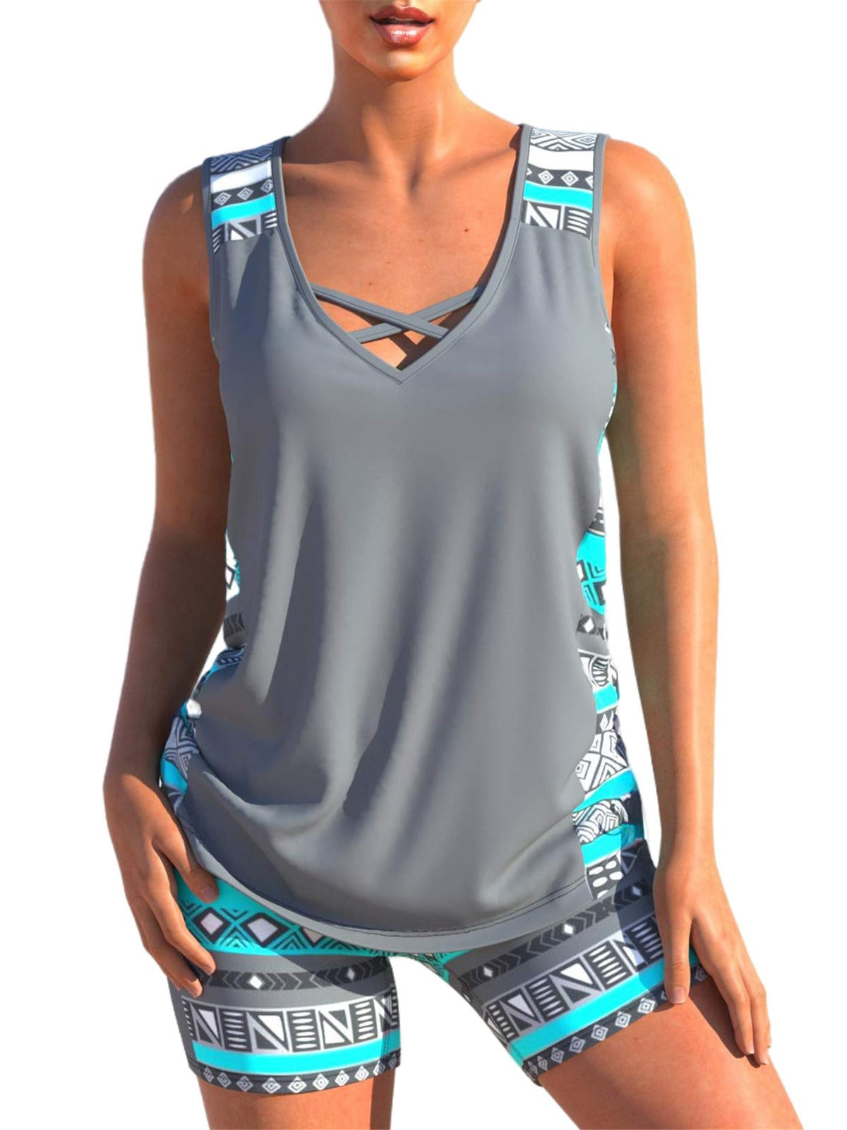 Moa | Tankini mit Print und V-Ausschnitt | Bademode Damen | Badeanzug Damen