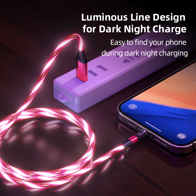 540 Rotate Luminous Magnetkabel 3A Schnellladekabel für Mobiltelefone für LED Micro USB Typ C für I-Telefonkabel