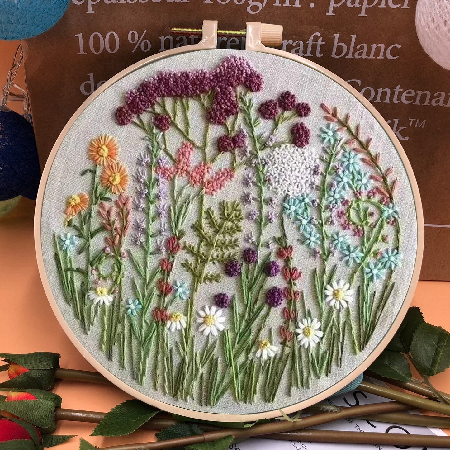 Perfektes Geschenk - Stickrahmen Blumen-Kit für Anfänger