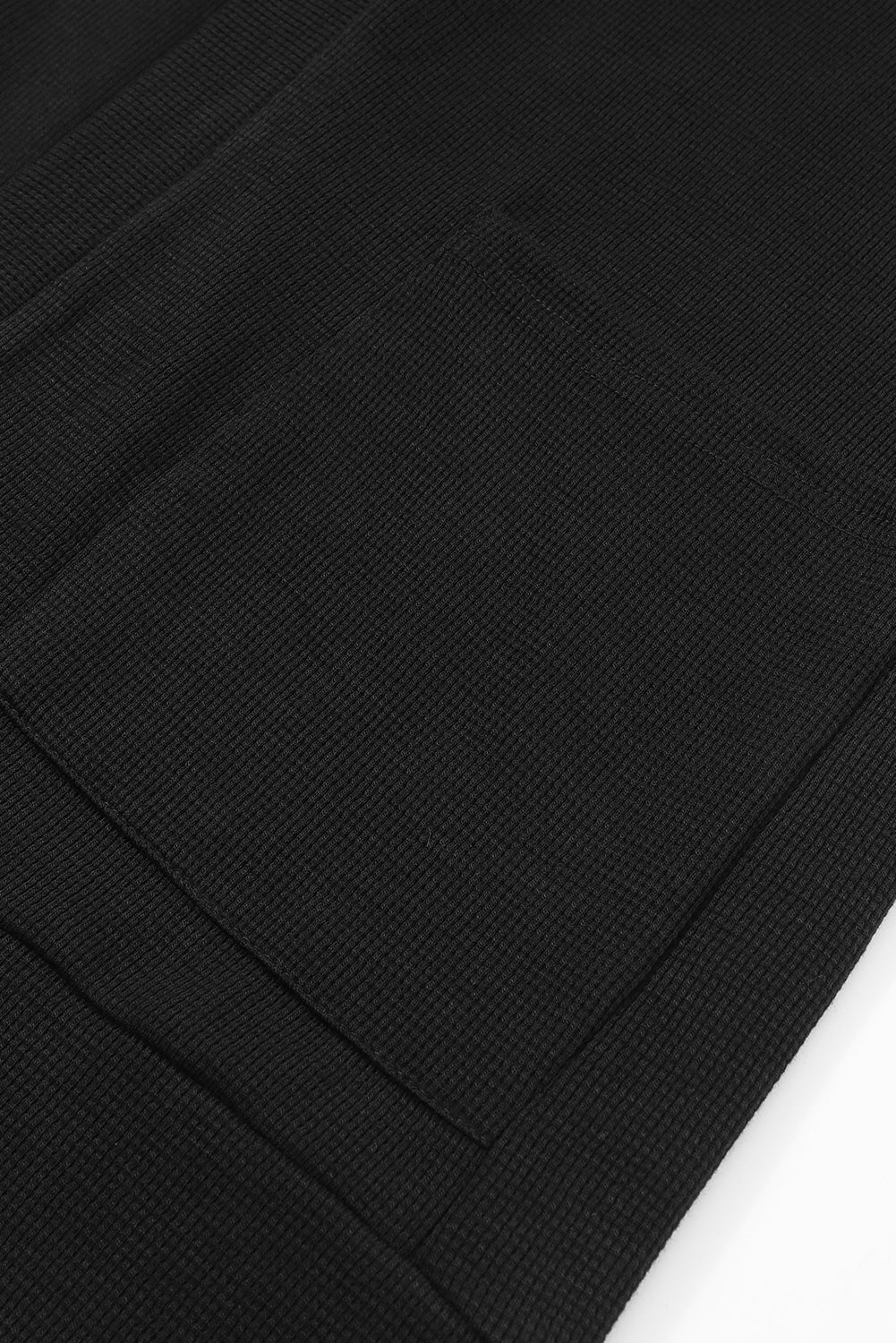 Schwarzer gerippter Strick cardigan mit offenen Vorderseite und Taschen