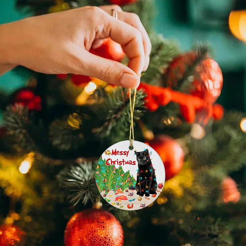 Sandsberg | Acryl Schwarze Katze Weihnachtsornamente Set – Niedliche Baumanhänger für Hochzeiten, Partys und festliche Wohnkultur