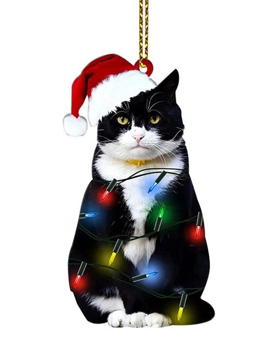 Sandsberg | Acryl Schwarze Katze Weihnachtsornamente Set – Niedliche Baumanhänger für Hochzeiten, Partys und festliche Wohnkultur