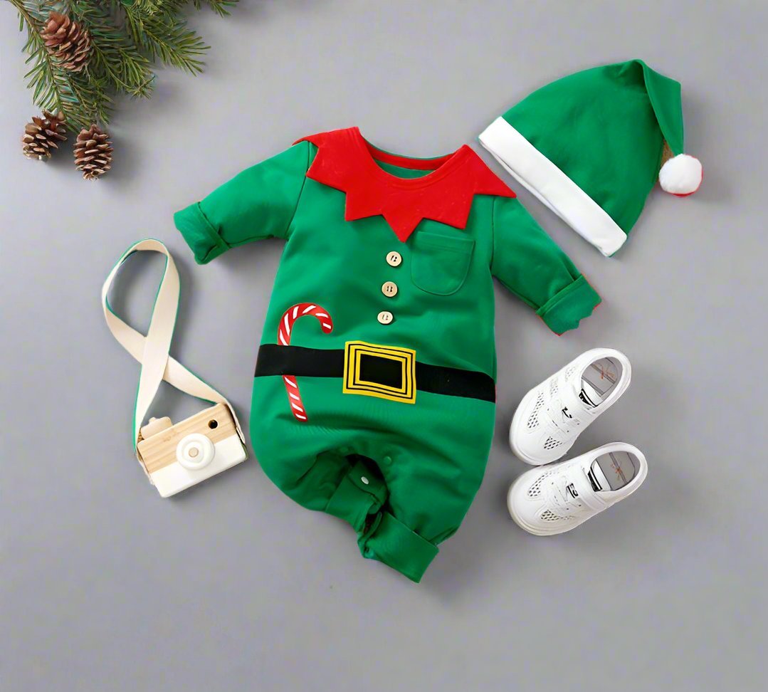 Sandsberg | Niedlicher Weihnachts-Elf-Overall für Neugeborene – Weiches & gemütliches Langarm-Outfit für Jungen und Mädchen (0-18 Monate) Perfekt für Weihnachtsfeiern