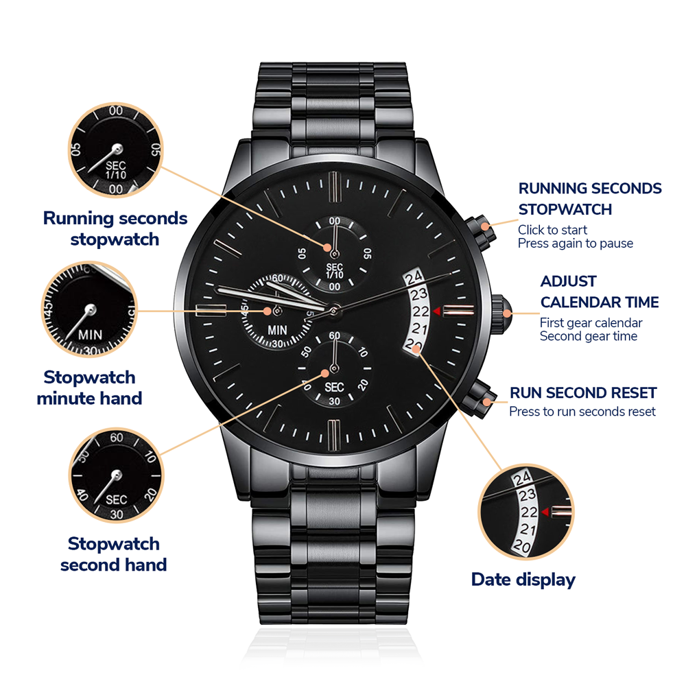 Schwarzer Chronograph mit individueller Gravur