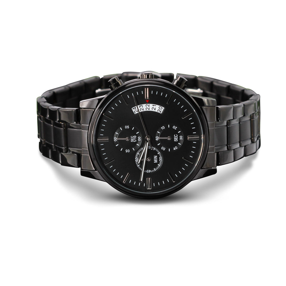 Schwarzer Chronograph mit individueller Gravur