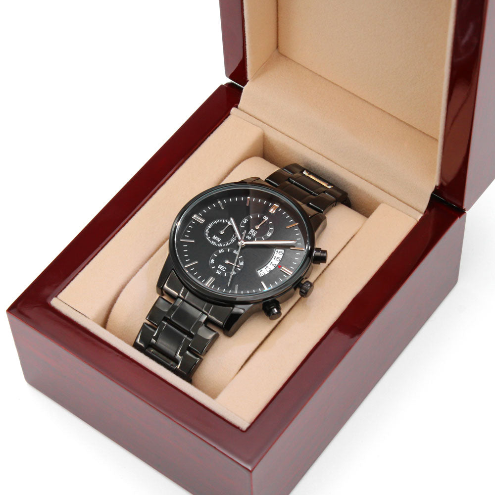 Schwarzer Chronograph mit individueller Gravur