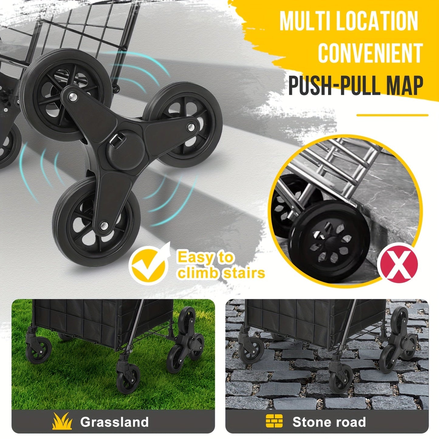 Lifetime Appliance Parts Treppensteigender Einkaufswagen – Tragbar, faltbar mit wasserdichtem Korbinsatz und 360° drehbaren Rädern für Lebensmittel und Wäsche