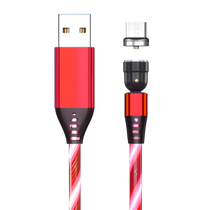 540 Rotate Luminous Magnetkabel 3A Schnellladekabel für Mobiltelefone für LED Micro USB Typ C für I-Telefonkabel