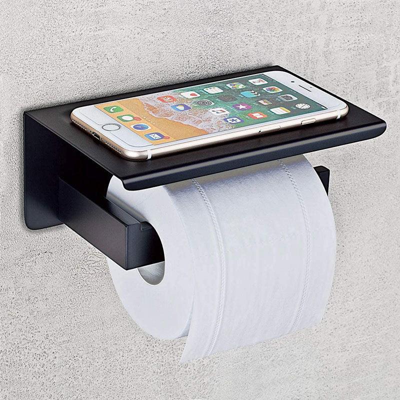 schwarzer quadratischer Toilettenpapier- und Handyhalter aus Edelstahl 304