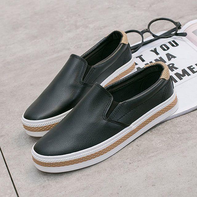 Schwarze Slipper Damen Casual Schuhe Weiche Leder Ballerinas