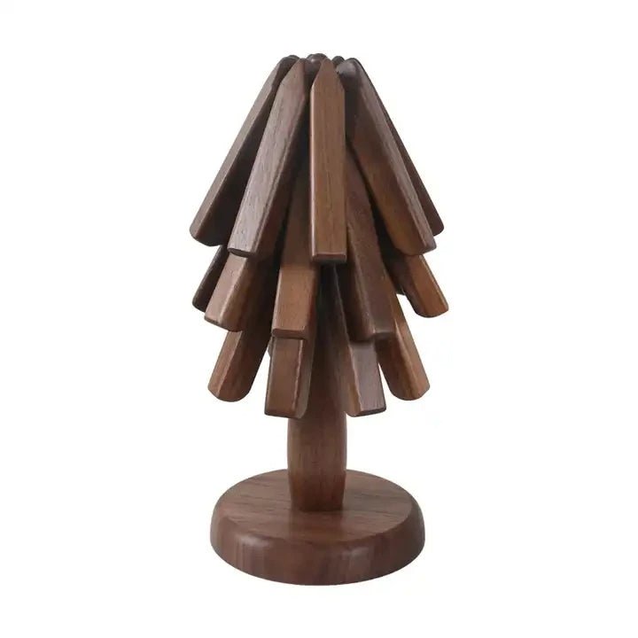 Sandsberg | Schwarznuss Faltbarer Weihnachtsbaum Holzuntersetzer – Kreative hitzebeständige Topfunterlagen & Küchenaccessoires