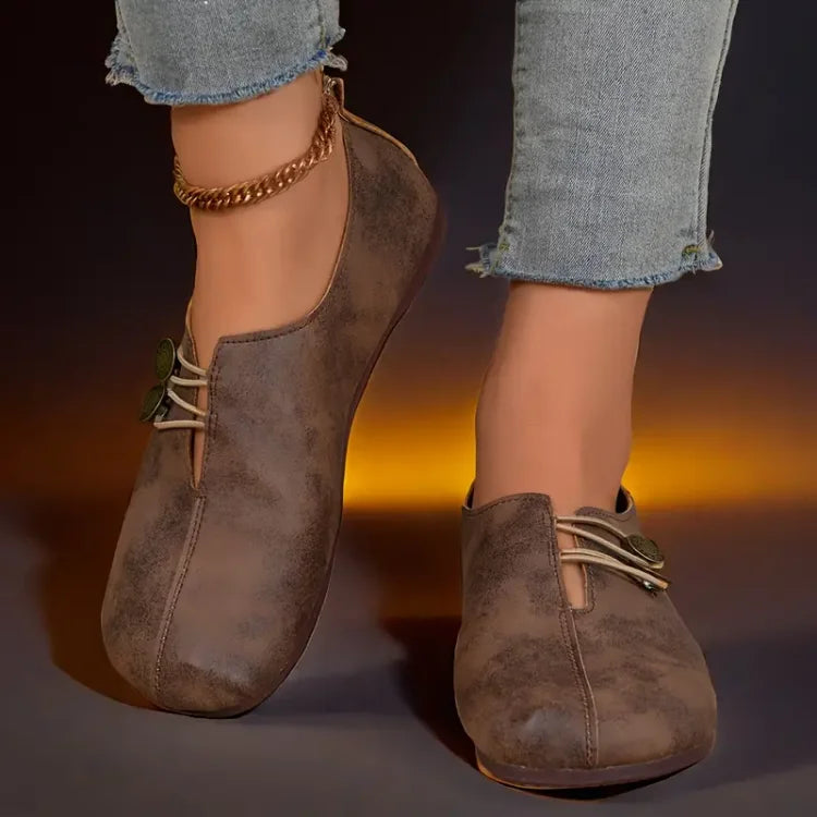 Damen elegante weiche Sohle runde Zehen Schnallen Dekoration flache Schuhe