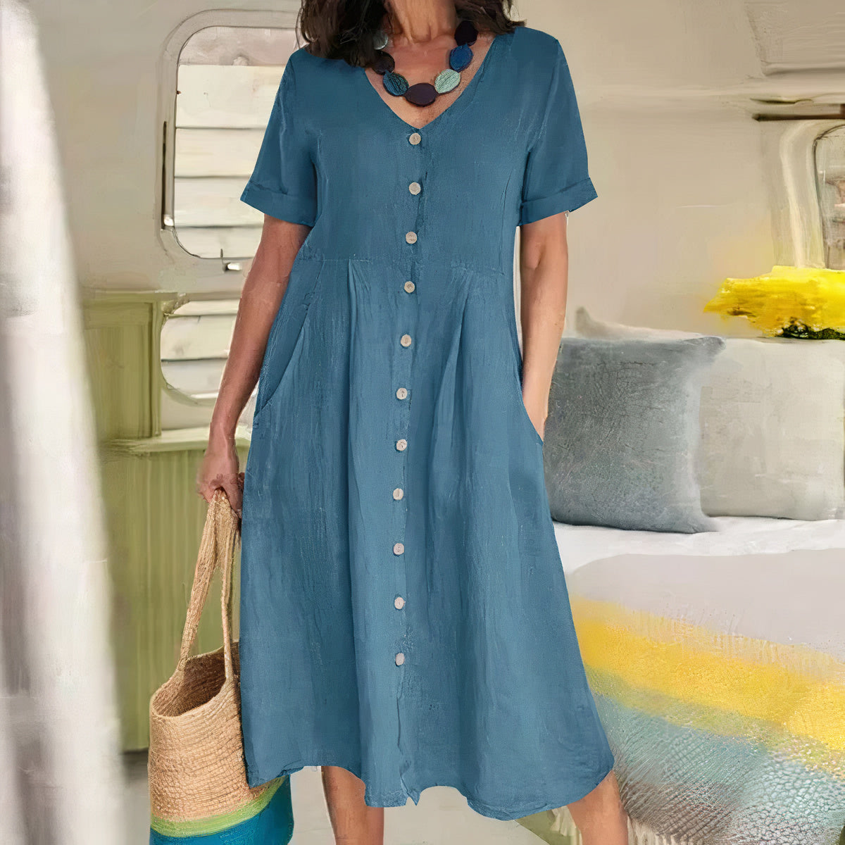Alma - Lockeres Kleid aus Baumwolle und Leinen