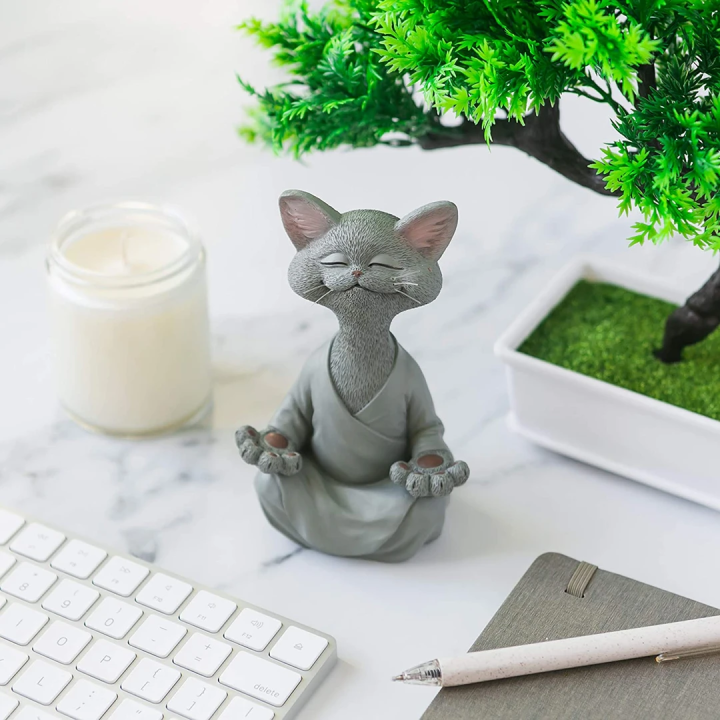 Buddha-Katzen-Statue | Setzen Sie sich alleine hin und meditieren Sie, während Sie zusammen mit der Statue Ihrer Katze sitzen