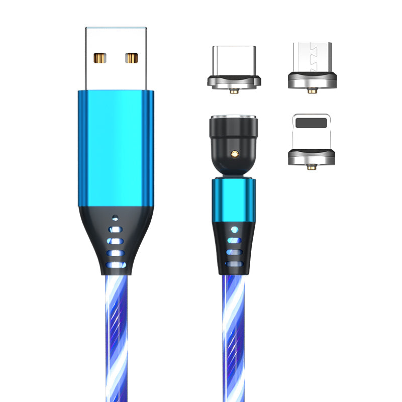 540 Rotate Luminous Magnetkabel 3A Schnellladekabel für Mobiltelefone für LED Micro USB Typ C für I-Telefonkabel