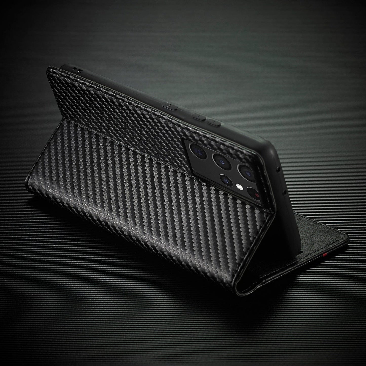 Samsung S23 Handyhülle | Kartenhalter aus Karbonfaser-Leder mit Magnetverschluss