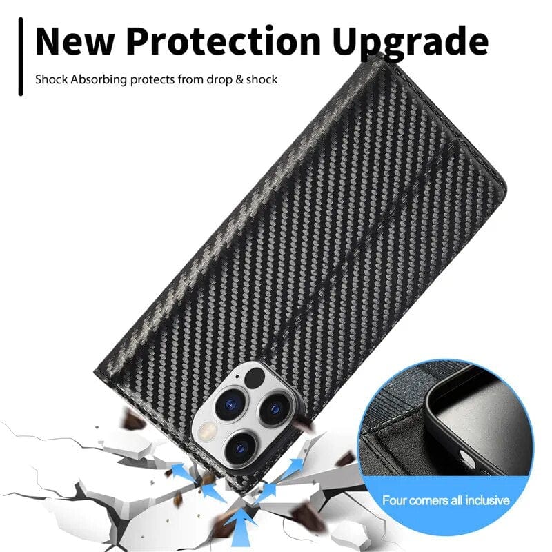 Samsung S23 Handyhülle | Kartenhalter aus Karbonfaser-Leder mit Magnetverschluss